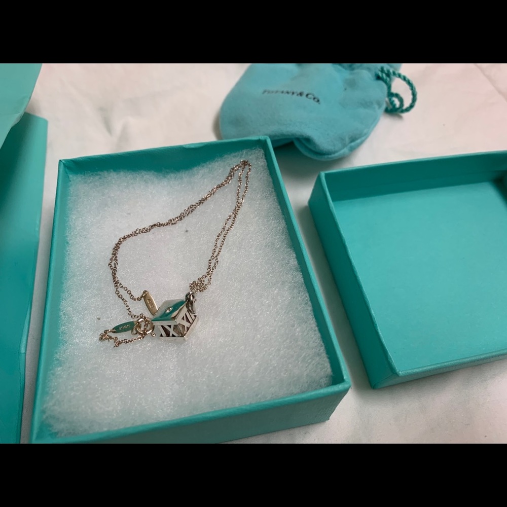 Tiffany & Co. Silver Diamond Atlas Cube Necklace